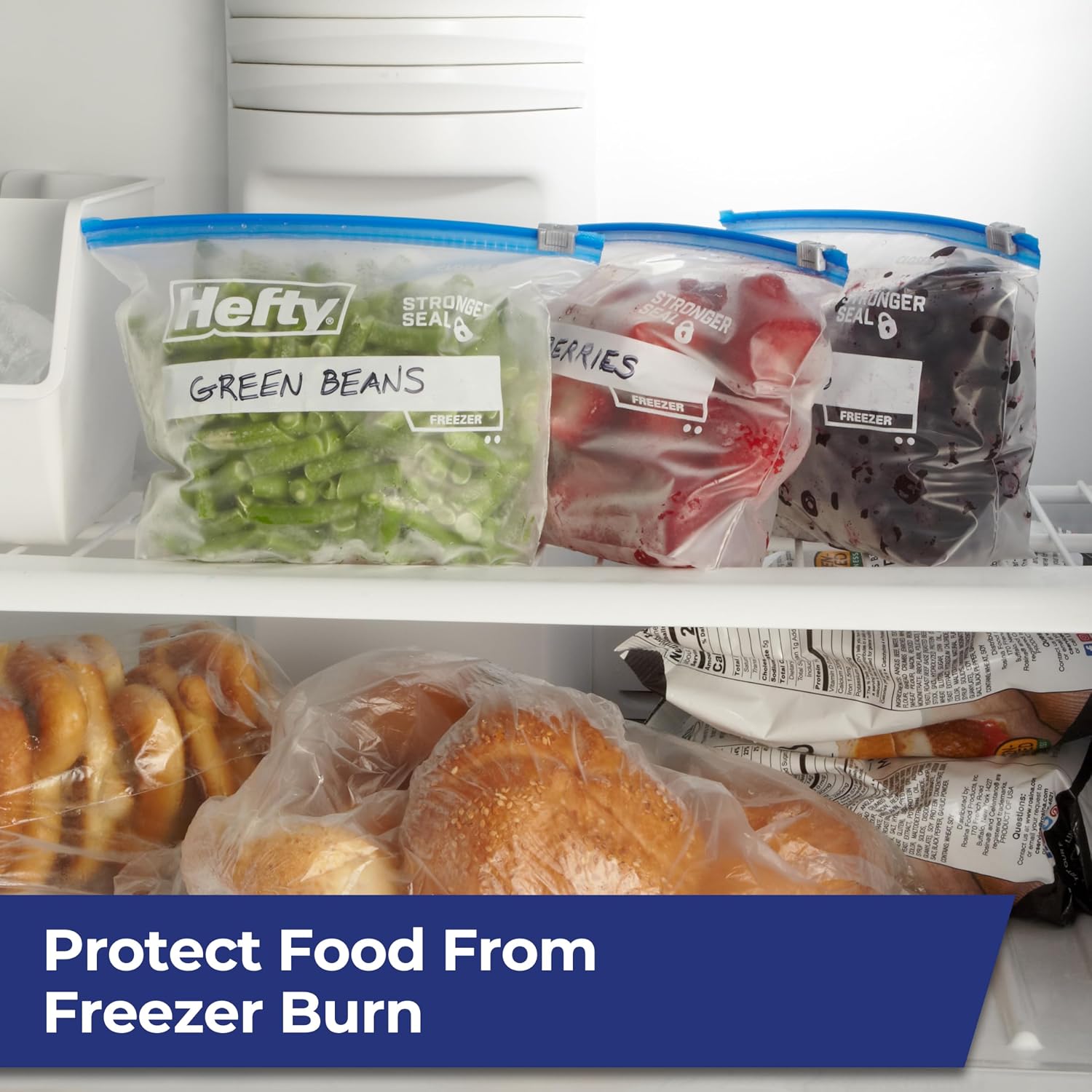 Hefty Slider Freezer Kitchen Storage Bags, Quart Size, 15 Count