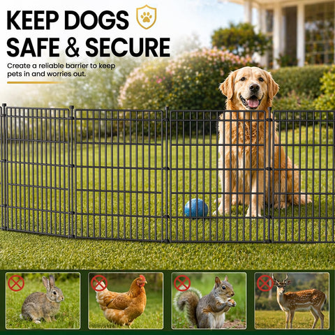 No Dig Garden Fence, Dog Fencing Outdoor for Yard, 10 Panels with Gate
