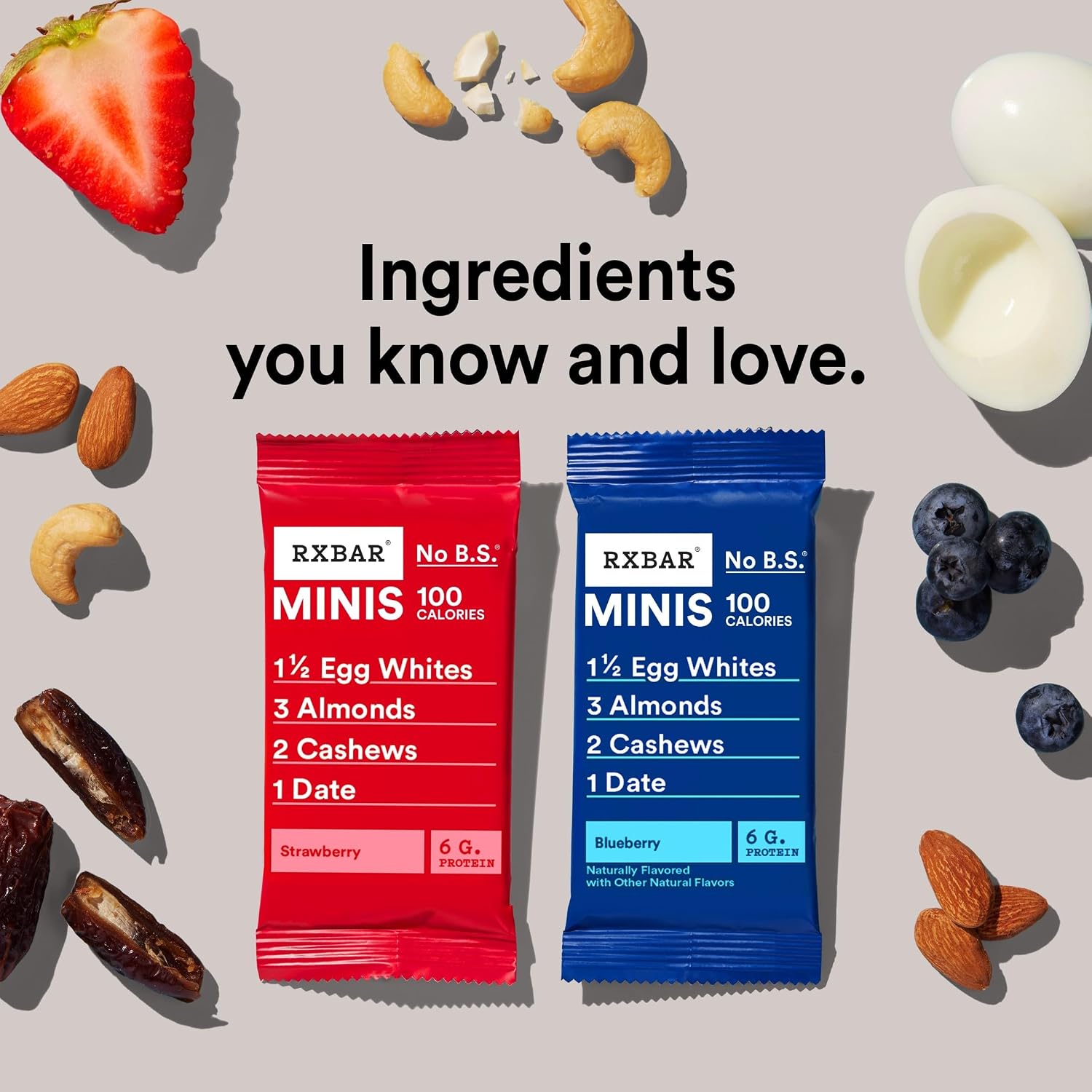 RXBAR Minis Protein Bars, 6g Protein, Gluten Free Snacks, Blueberry & Strawberry Variety Pack (4 Boxes, 32 Bars)