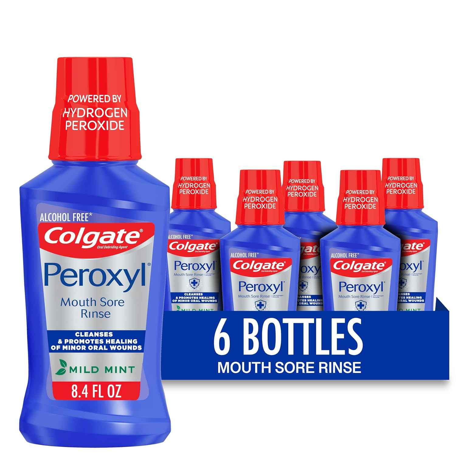 Colgate Peroxyl Antiseptic Mouth Sore Rinse, Alcohol Free, 1.5% Hydrogen Peroxide, Mild Mint, 8.45 Ounce (Pack of 6)