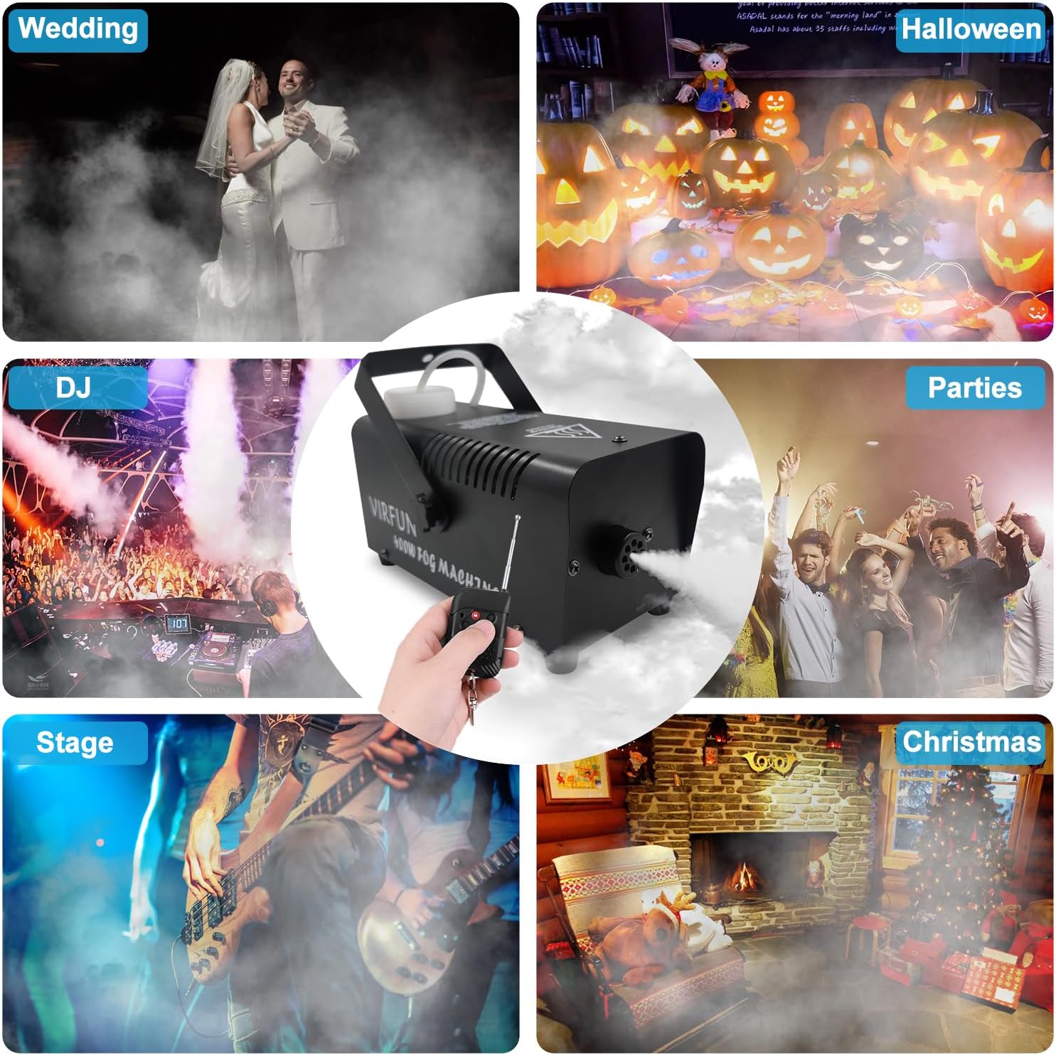 VIRFUN Fog Machine, Smoke Machine with Remote Control for Halloween, Party