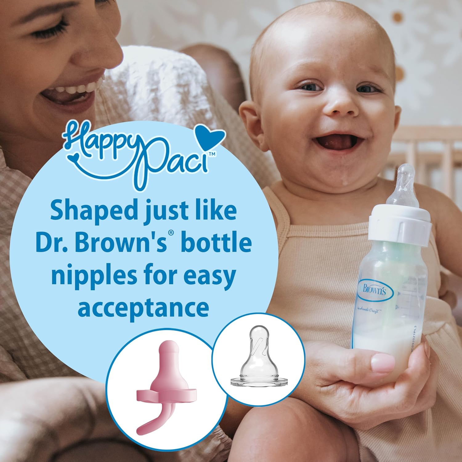 Dr. Brown's HappyPaci Silicone Pacifier, Pink and White, 0-6m, 4-Pack