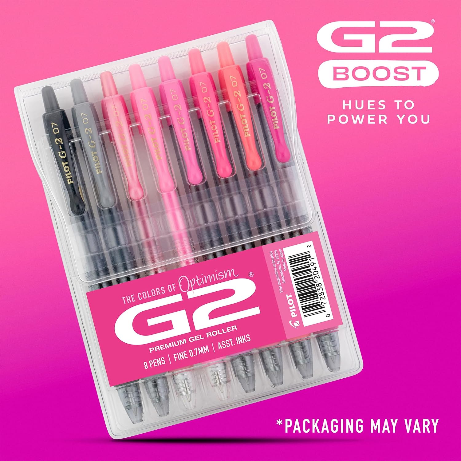 PILOT, G2 Boost Pink Pack, 8 Pack Pouch, Assorted