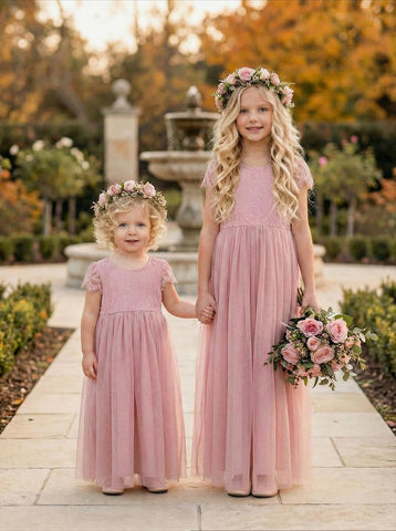 2Bunnies Girl Paisley Lace Back A-Line Straight Tutu Tulle Party Flower Girl Dress