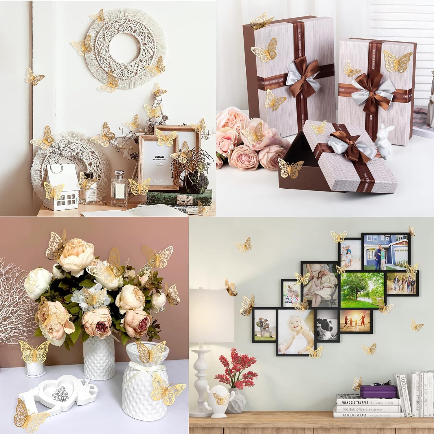72 Pcs Gold Butterfly Decorations, Wall Decor, 3 Sizes 3 Styles