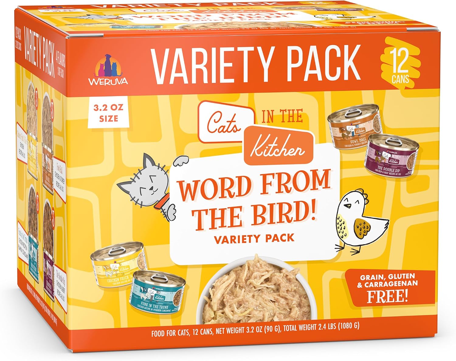 Weruva Cats in The Kitchen, Word from The Bird! Variety Pack, 3.2oz Can (Pack of 12)