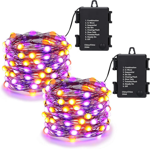 Lomotech Orange Purple Halloween Lights, 2 Pack 16.4ft 50 LED Fairy Lights