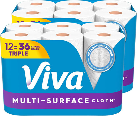 Viva Multi-Surface Cloth Paper Towels, 12 Triple Rolls, 165 Sheets per Roll