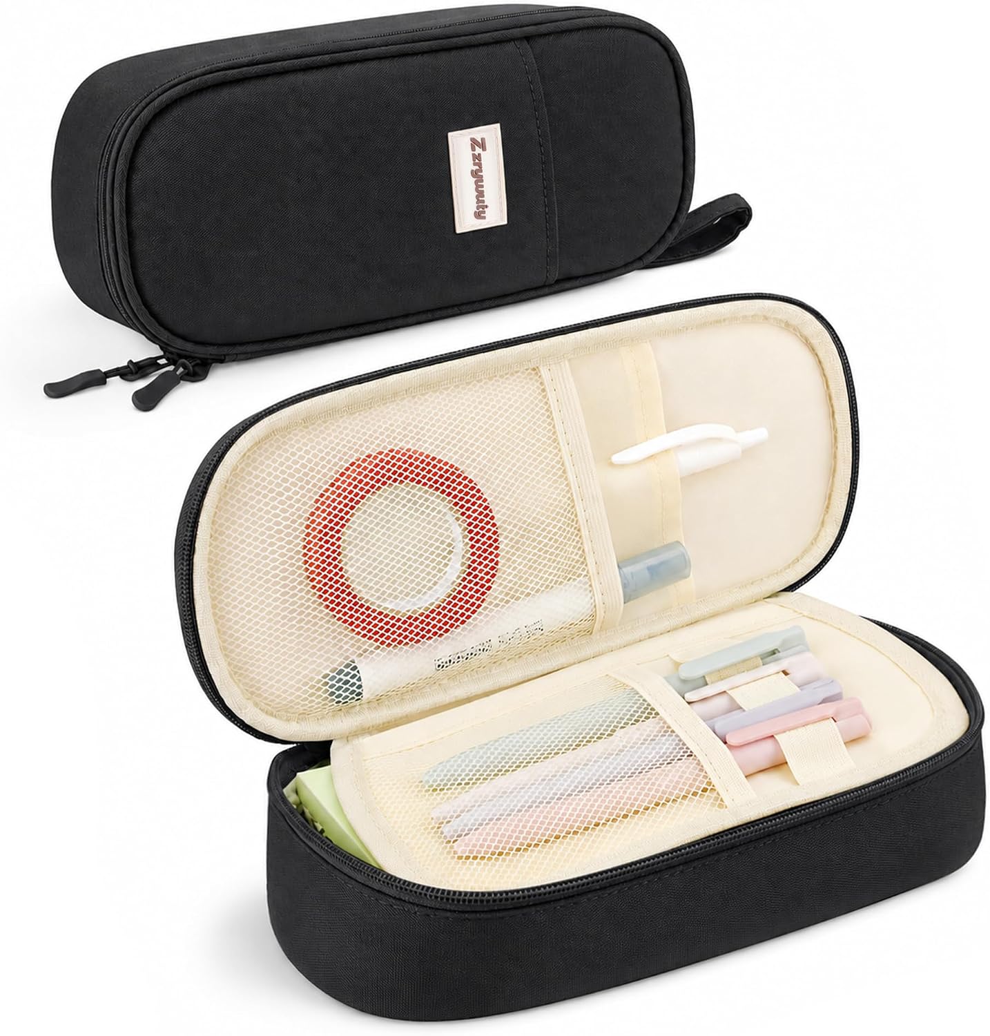 Zzrywuty Pen Case with Zipper Pencil Pouch for Office Travel Portable Large Pencil Case Pouch for Teen Girls & Boys,Black