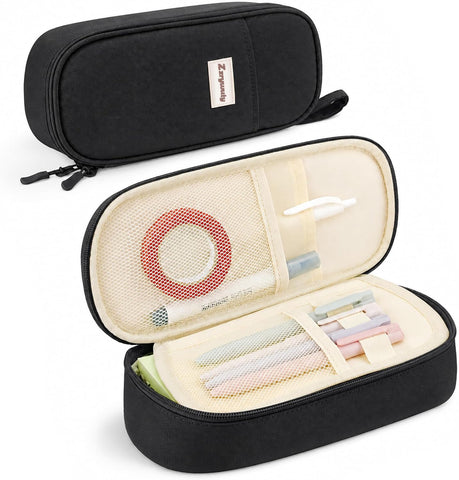 Zzrywuty Pen Case with Zipper Pencil Pouch for Office Travel Portable Large Pencil Case Pouch for Teen Girls & Boys,Black