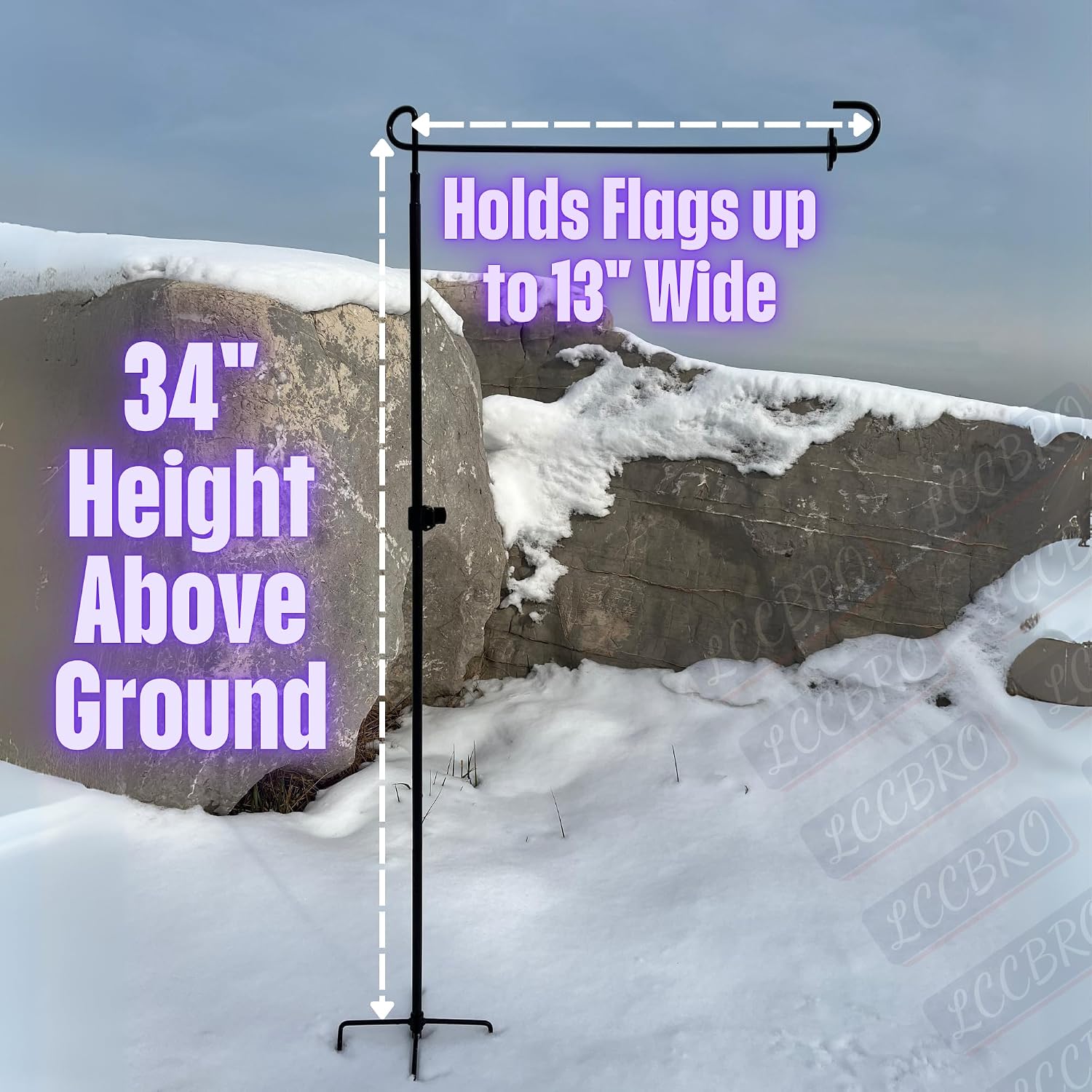 LCCBRO Garden Flag Stand Holder Pole with 5 Prong Base for Outside Double Flag, More Stable Yard Flag Stand Weather Proof, for Small Garden Flags 12 x 18, Holds Flags up to 13" Wide