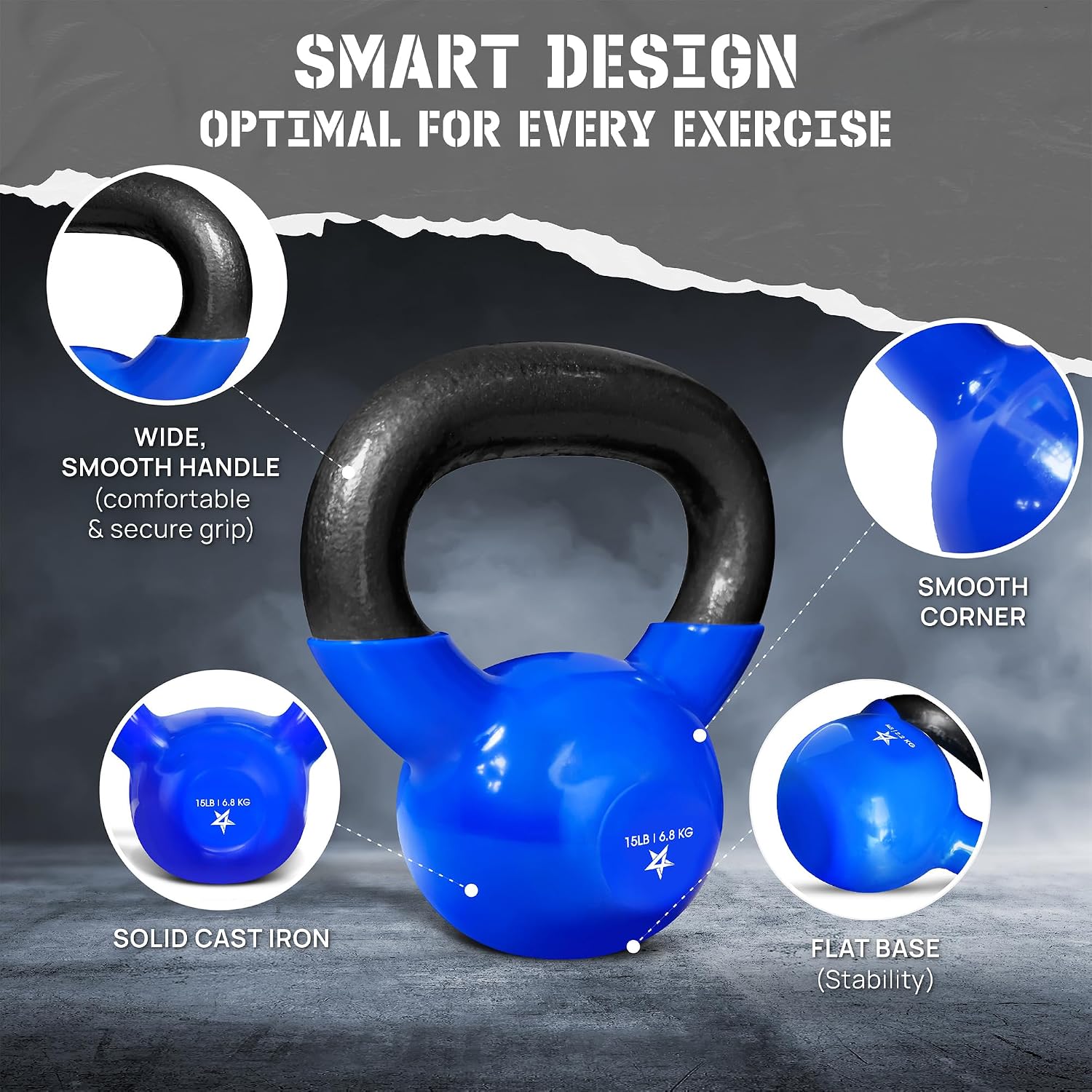 Yes4All Kettlebell, 5-100 LB Vinyl Coated Cast Iron Strength Training Kettlebells for Home Gym Exercises, Fitness, Full Body Workout Equipment, Push Ups, and Grip Strength