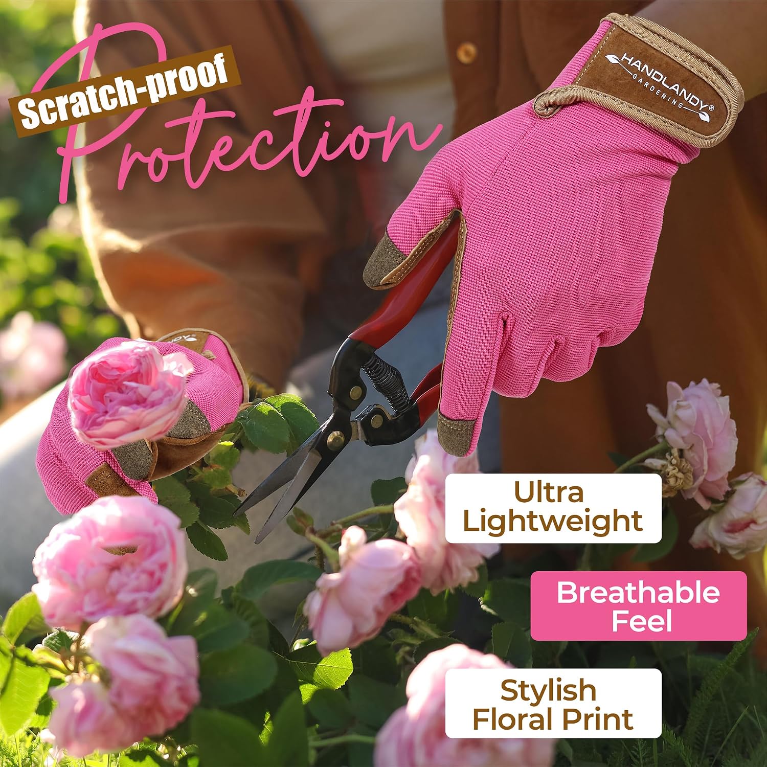 HANDLANDY Gardening Gloves for Women, Leather Garden Glove, Gardener Gift
