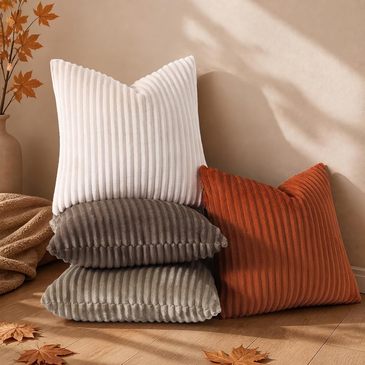 Simmore Fall Soft Rust Flannel Throw Pillow Covers 16X16 Set of 2