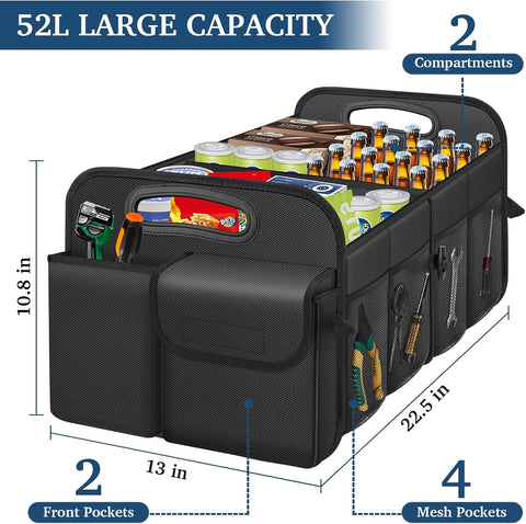 Femuar Car Trunk Organizer with Large Capacity Waterproof Car Accessories for Women & Men, Collapsible Trunk Organizer for Suv/Jeep/Sedan,Tools (Black, Standard)