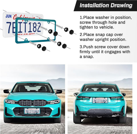 Alpmosn 2PCS Stainless Steel License Plate Frames, 4 Holes Car Licence Plate Covers with Screws Washers and Caps, Car Exterior Accessories, License Plate Holder for US Vehicles (Green)