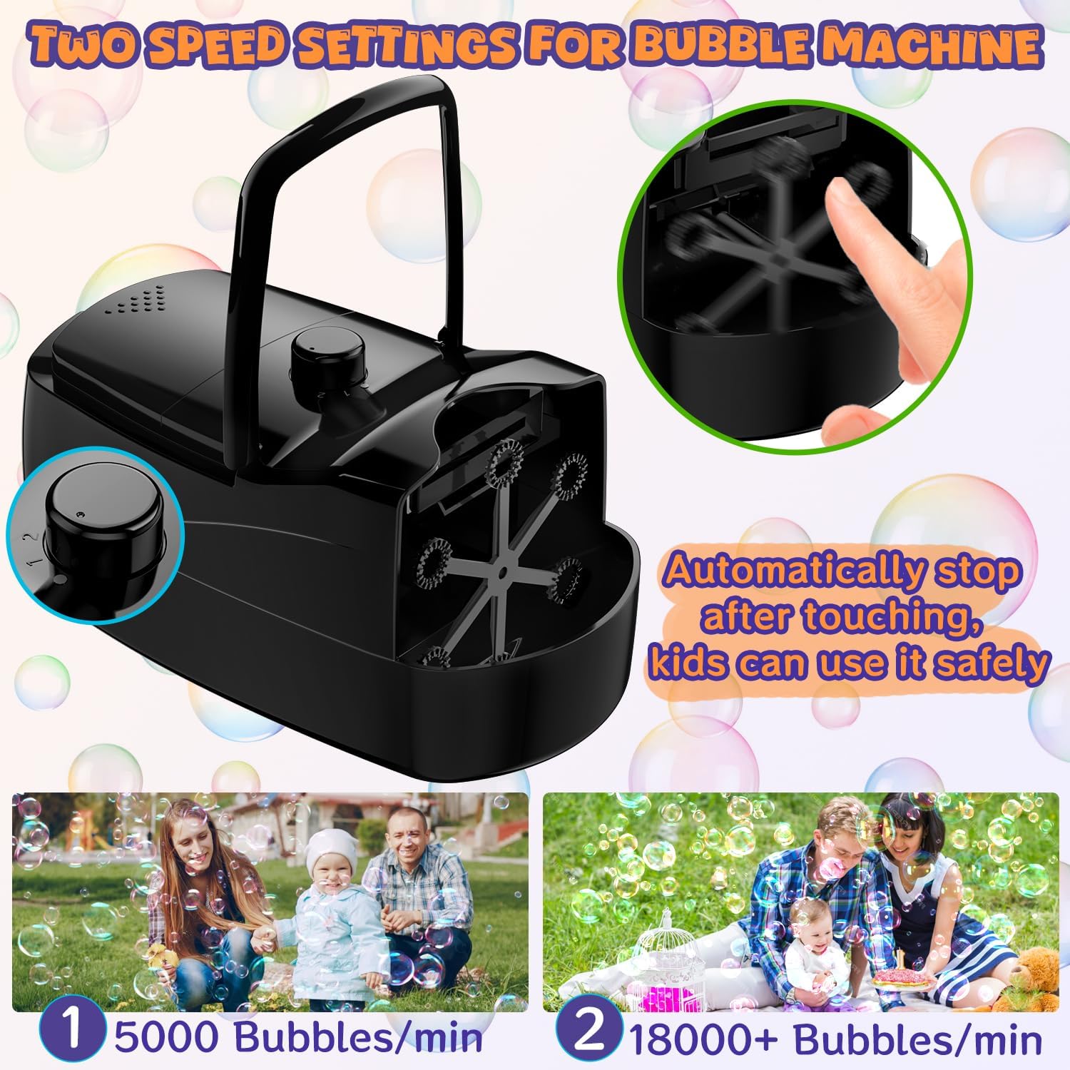 Bubble Machine, Automatic Bubble Blower Maker for Kids or Parties (Black)
