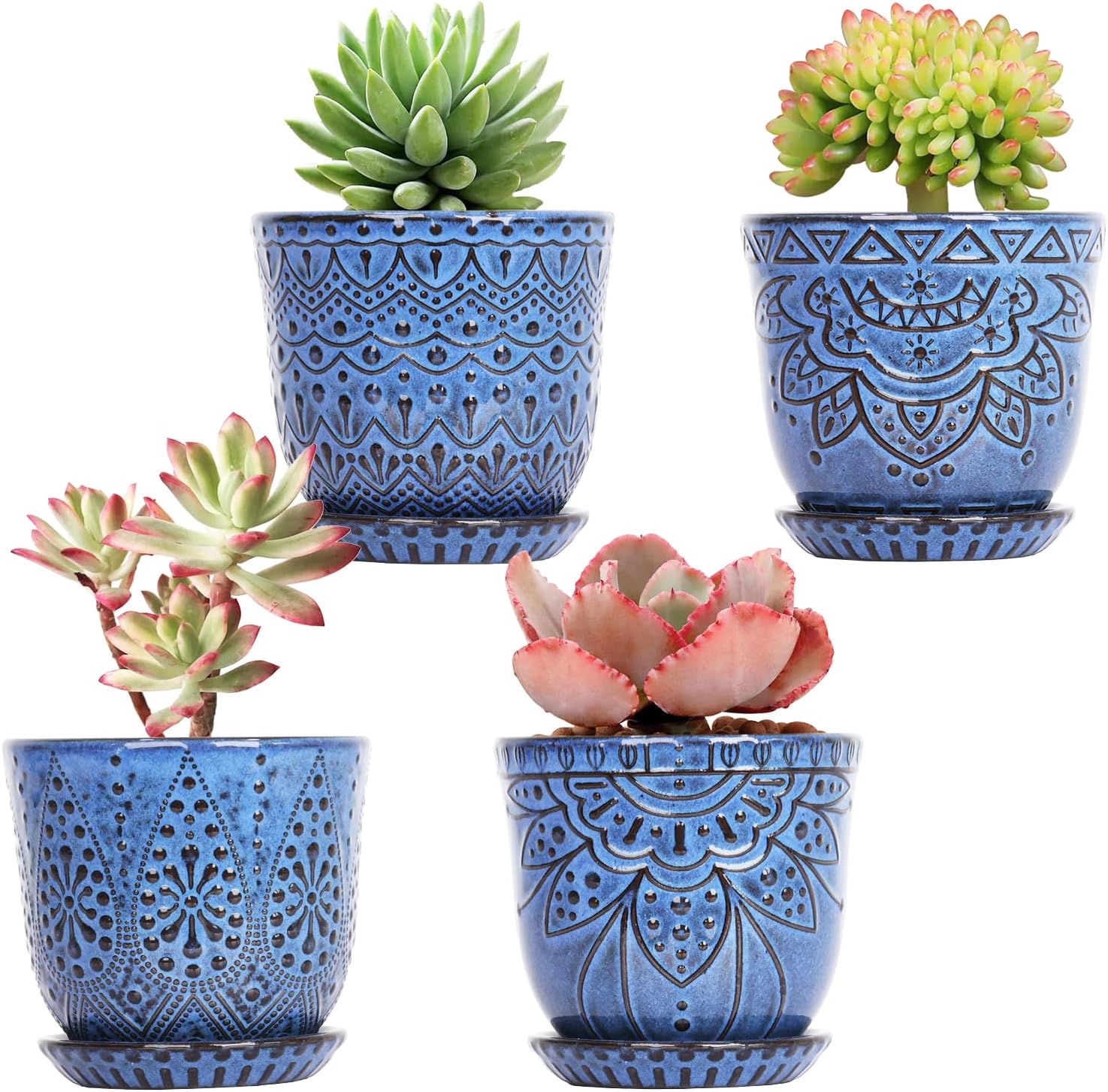 Gepege Ceramic Succulent Pots, 4 Inch Small Plant Pots with Drainage