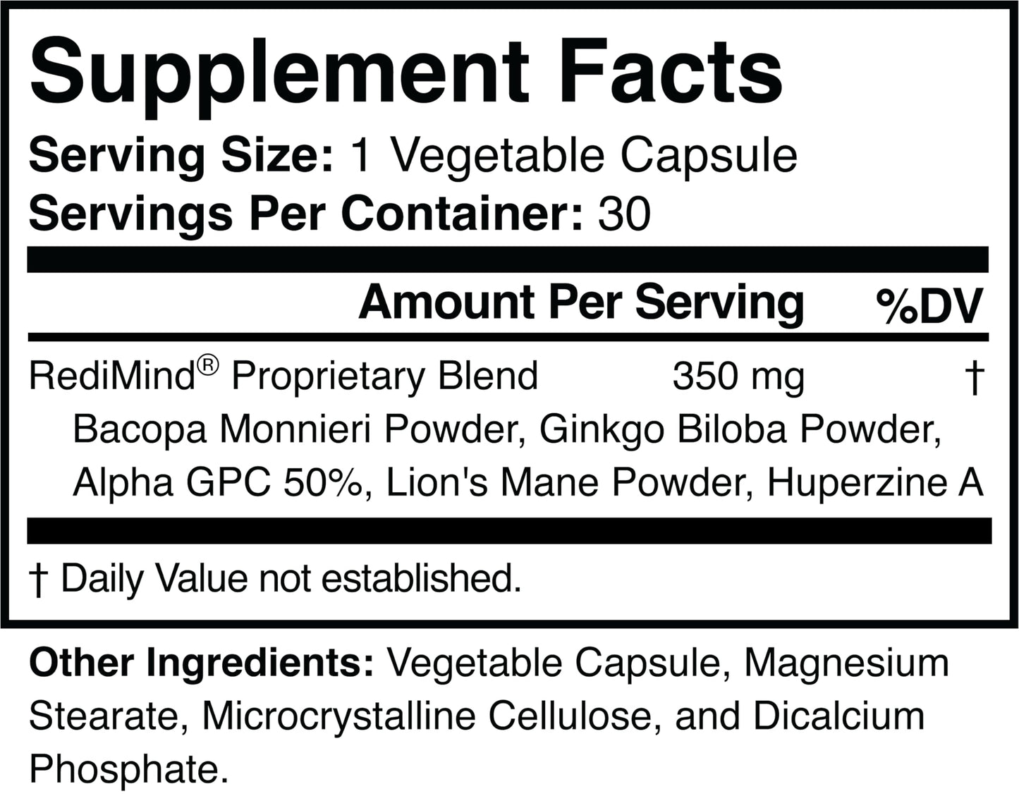 RediMind - Natural Cognitive Enhancement Supplement Capsule - Non-GMO, Vegan, Gluten-Free