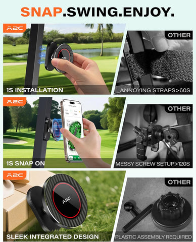 A2C Alloy Magnetic Golf Cart Phone Holder, Golf Accessories for Men, Black