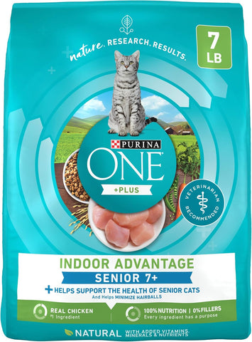 Purina ONE Indoor Advantage Senior Dry Cat Food, High Protein, 7 lb Bag