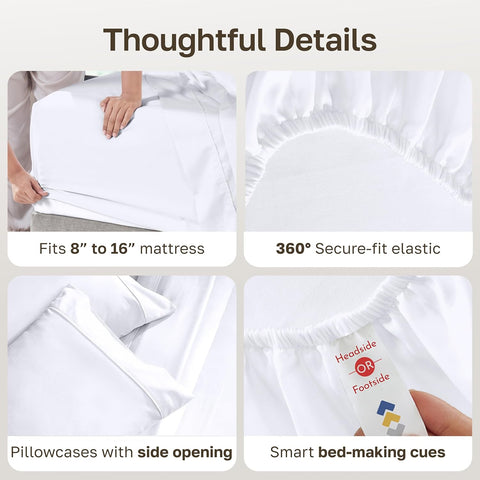 California Design Den Soft 100% Cotton Sateen Queen Bed Sheets Set, White