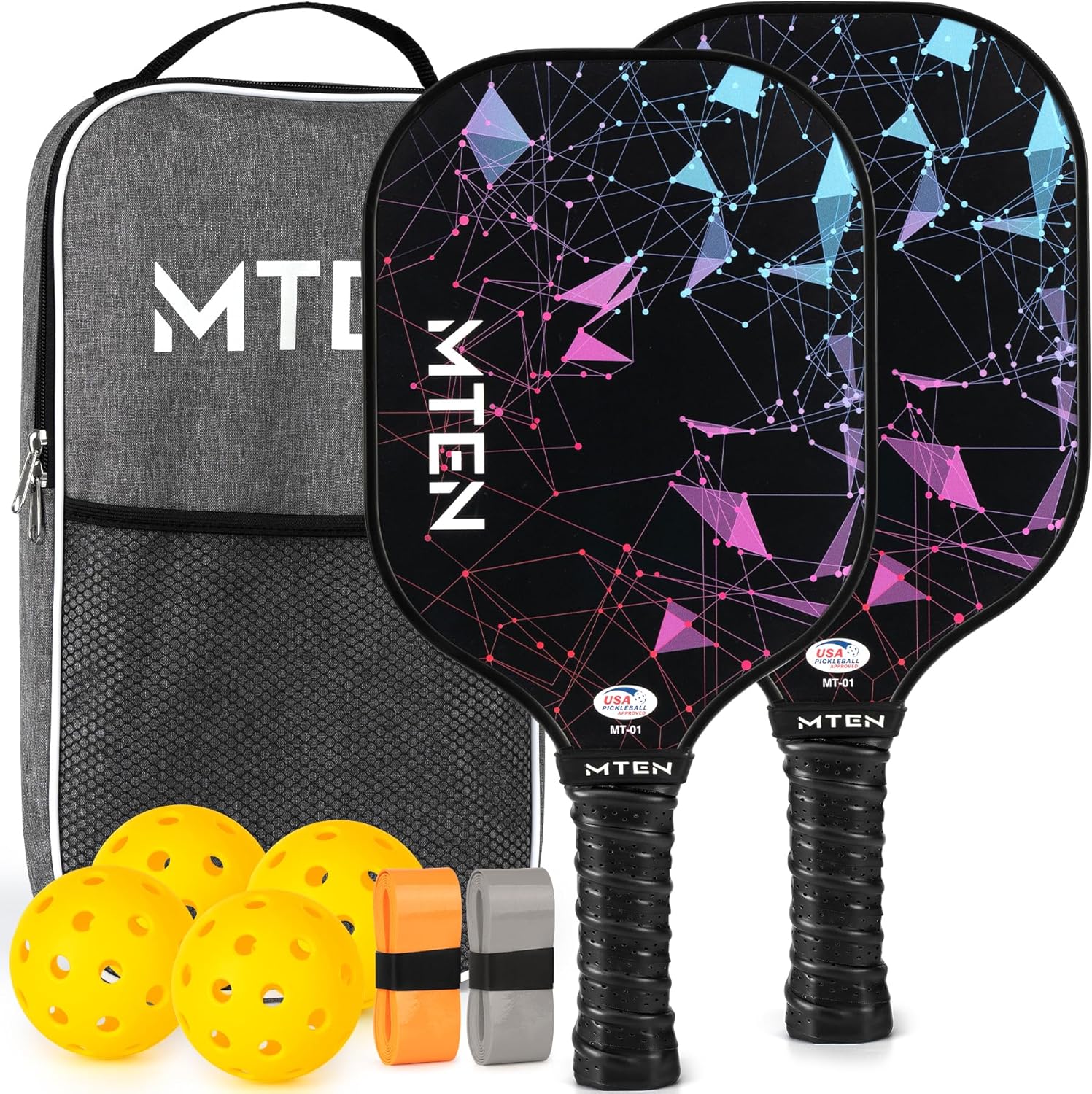 MTEN Pickleball Paddles Set of 2/4/1, USAPA Approved Fiberglass Rackets