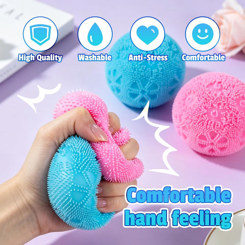 Fuzz Ball Squishy Stress Ball,Fuzzball Squishy,Soft Fidget Toy for Anxiety Relief, Sensory Squishy Ball Calming Tactile Grip for Soft Stress Relief Ball for Kids and Adults (Blue)
