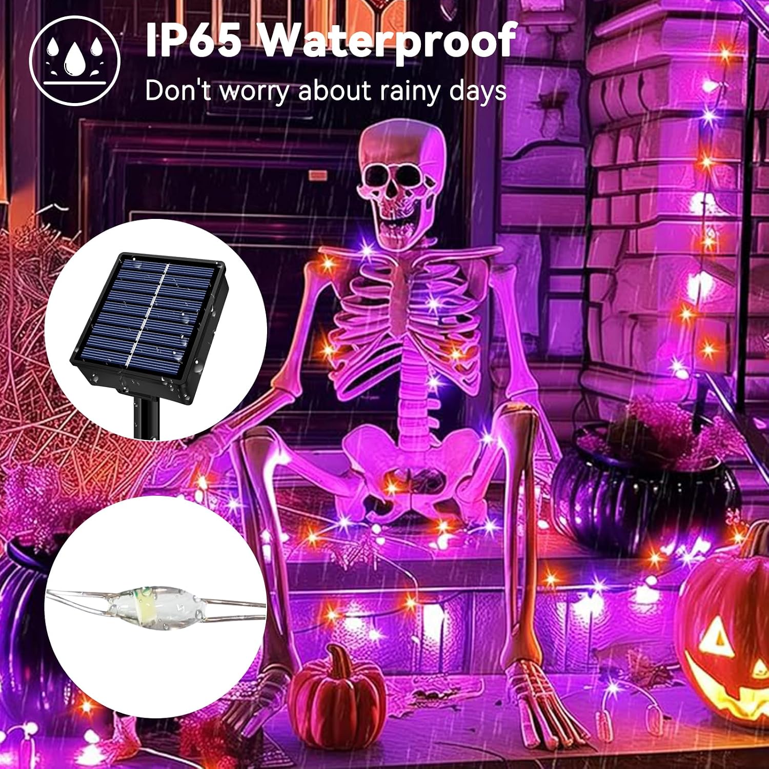 Solar String Lights Outdoor 2 Pack Total 66ft 200LED Orange + Purple