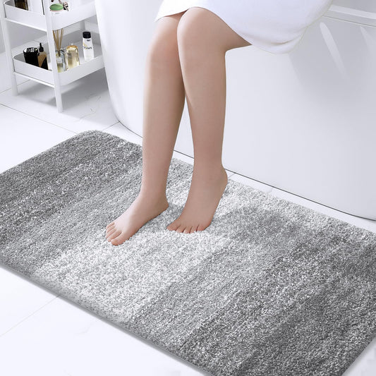 OLANLY Bathroom Rug Mat 47x24, Extra Soft and Absorbent Microfiber Bath Rug, Non-Slip Plush Shaggy Bath Carpet Runner, Machine Wash Dry, Bath Mat for Bathroom Floor, Tub and Shower, Light Grey