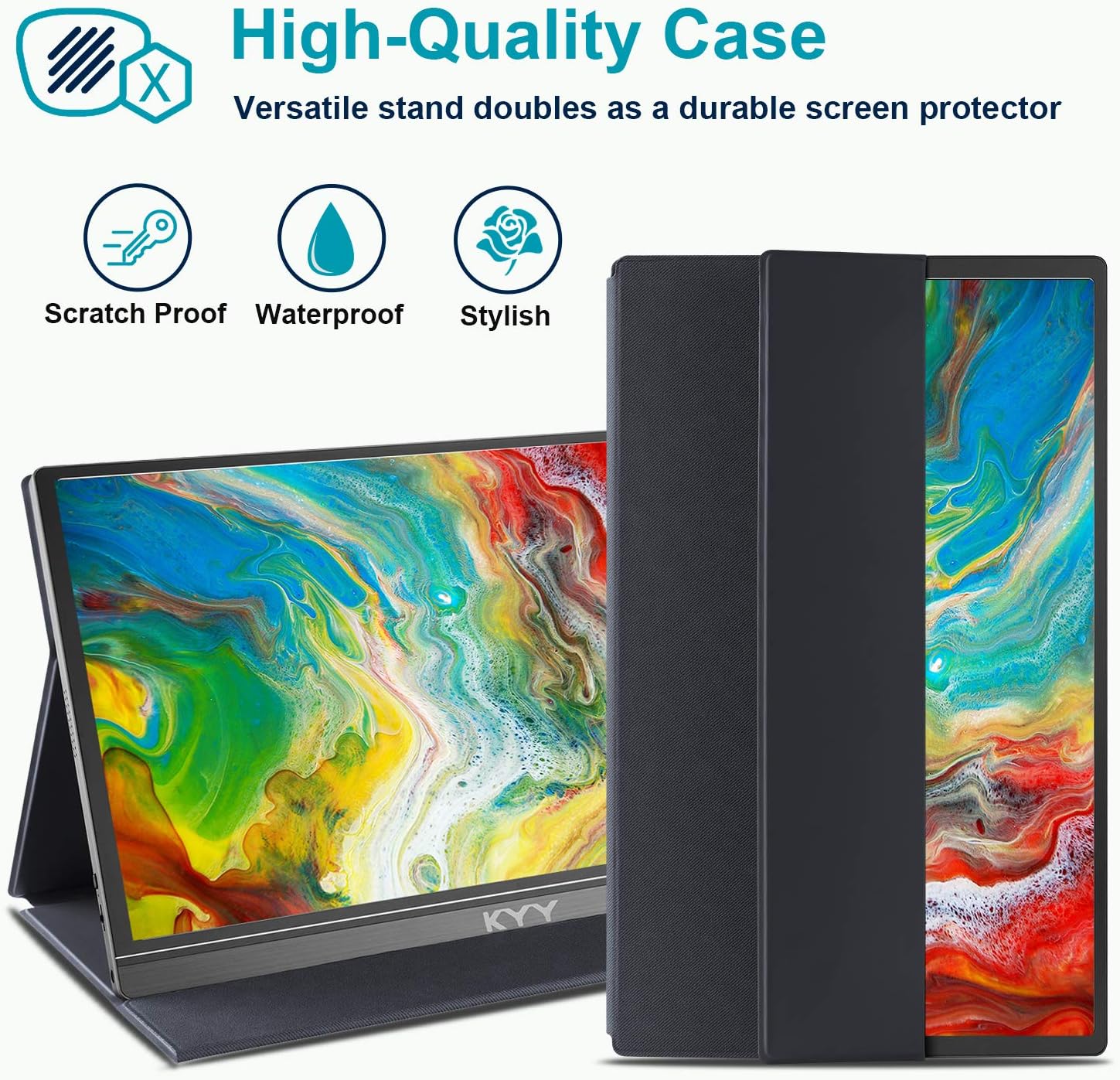 KYY Portable Monitor 15.6" 1080P Computer Monitor Screen Extender w/Cover