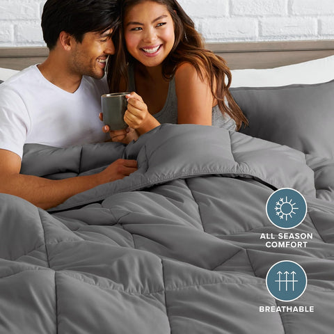 Bare Home Super King Comforter Set - 1800 Ultra Soft (Super King, Grey)
