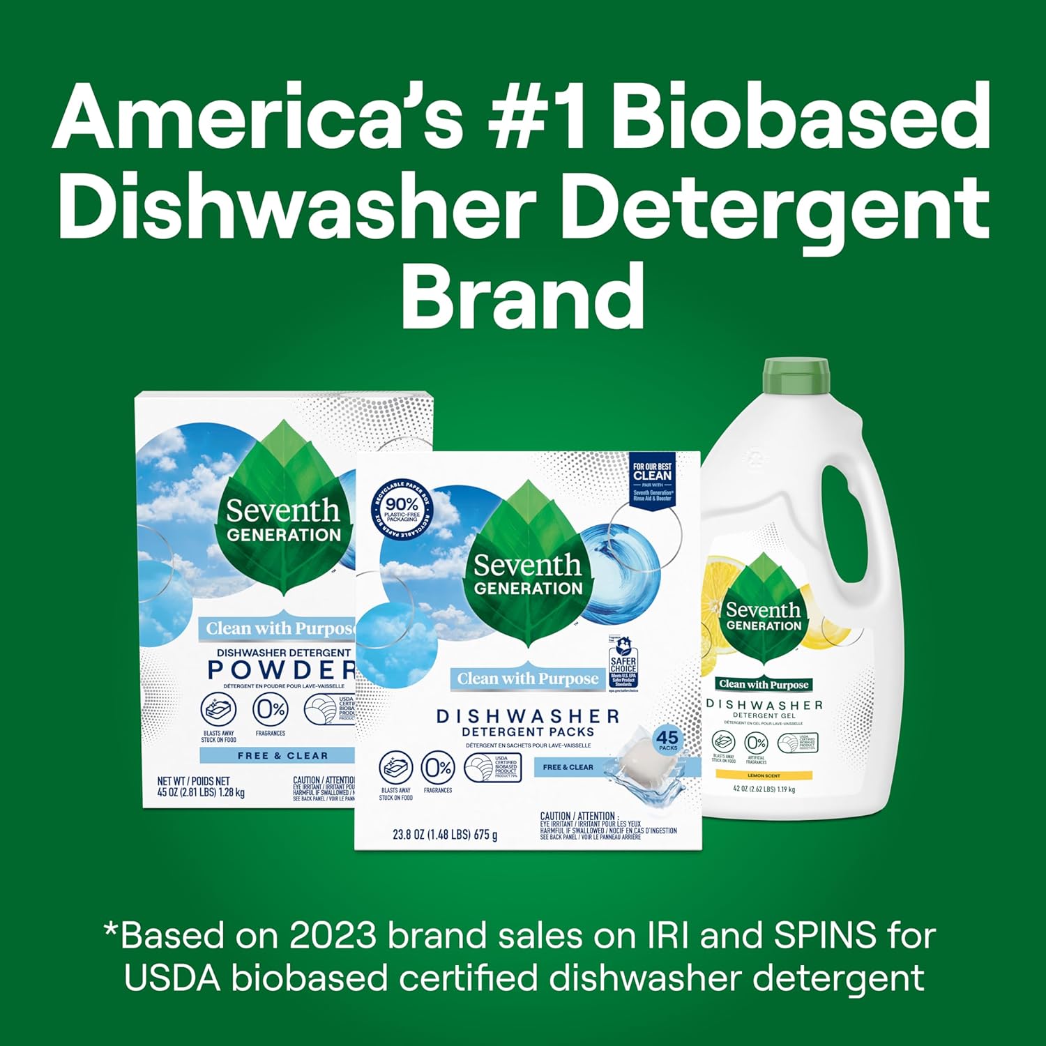 Seventh Generation Free & Clear Dishwasher Detergent Packs, 72 Count
