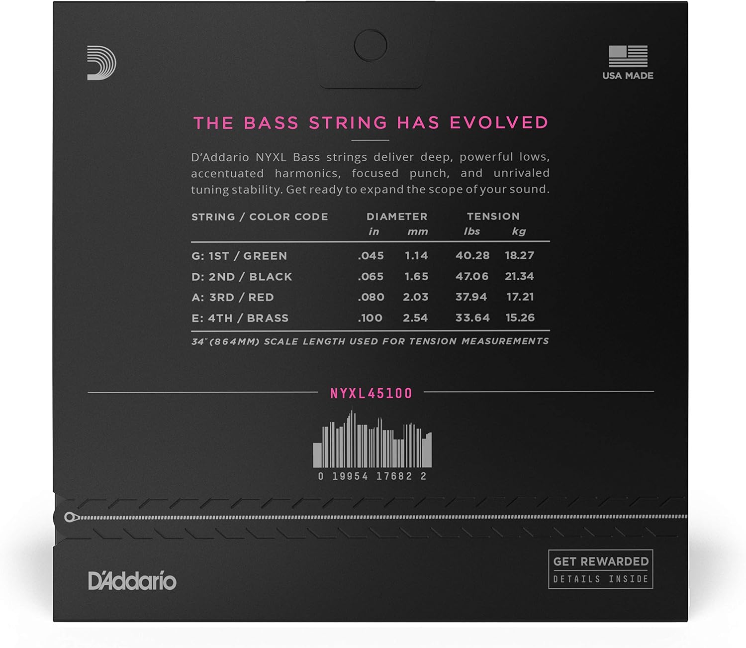 D'Addario NYXL Bass Guitar Strings 45-100, Regular Light, 4-String