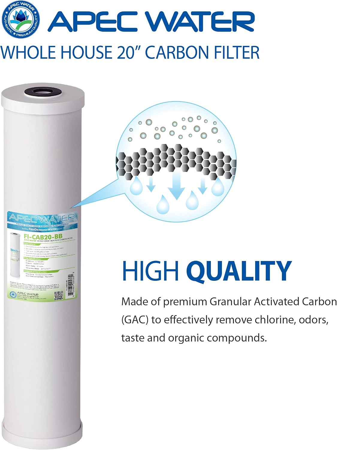 APEC Water FI-CAB20-BB Whole House GAC Carbon Filter, 20 Inch