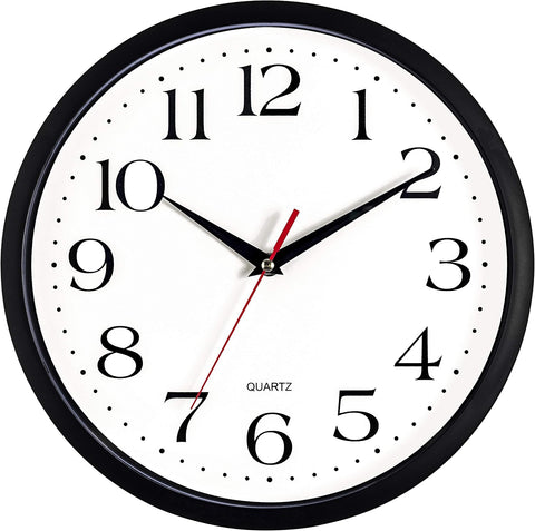 Bernhard Products Black Wall Clock Silent Non Ticking 8 Inch Quality Quartz Battery Operated Round Easy to Read Home/Office/Kitchen/Classroom/School Clocks Sweep Movement