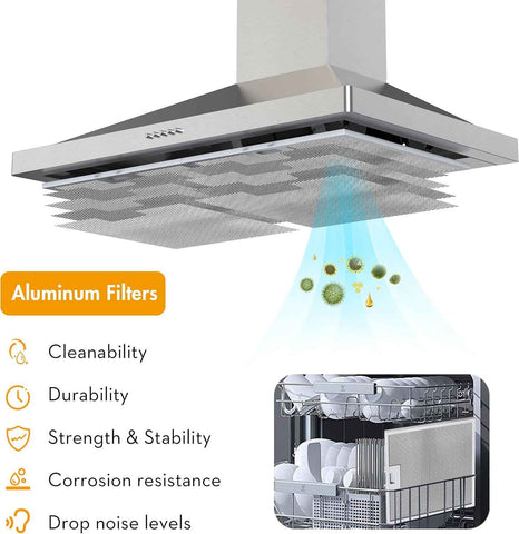 FIREGAS Wall Mount Range Hood 30 inch, 400 CFM Stainless Steel Stove Vent Hood with 3 Speed Exhaust Fan, Ducted/Ductless Convertible Duct kitchen hood, LED Lights, Push Button, Charcoal Filters