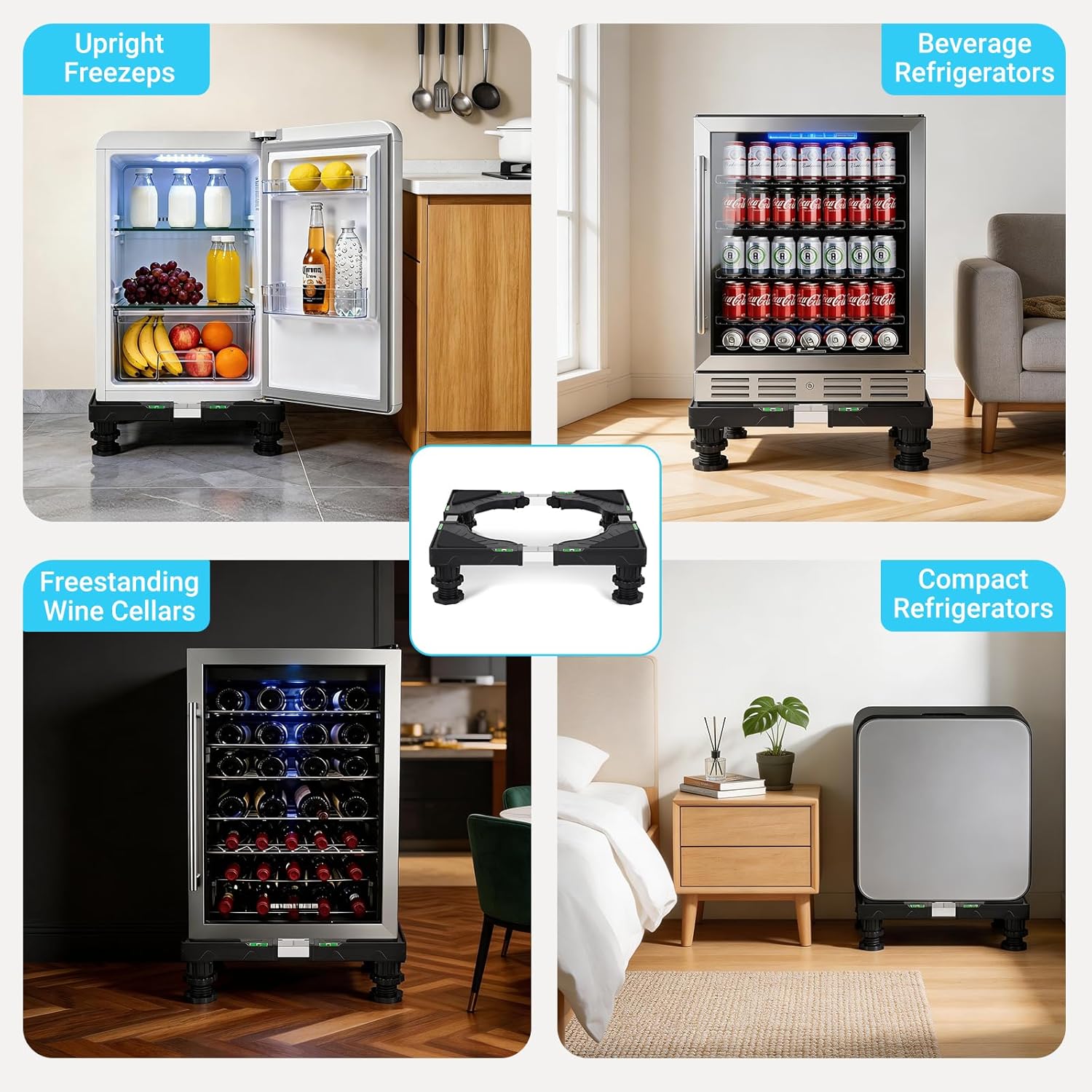 Nefish Mini Fridge Stand Universal Raised Base Adjustable Refrigerator Stands with 4 Strong Feet Washing Machine Pedestal Multi-Functional Bases for Dryer (Black)