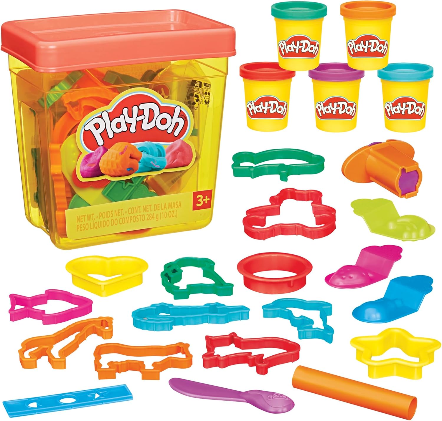 Play-Doh Fun Tub Set, 19 Accessories & Reusable Storage Container, Preschool Toys, Kids Arts & Crafts, Back to School Gifts, Ages 3+ (Amazon Exclusive)