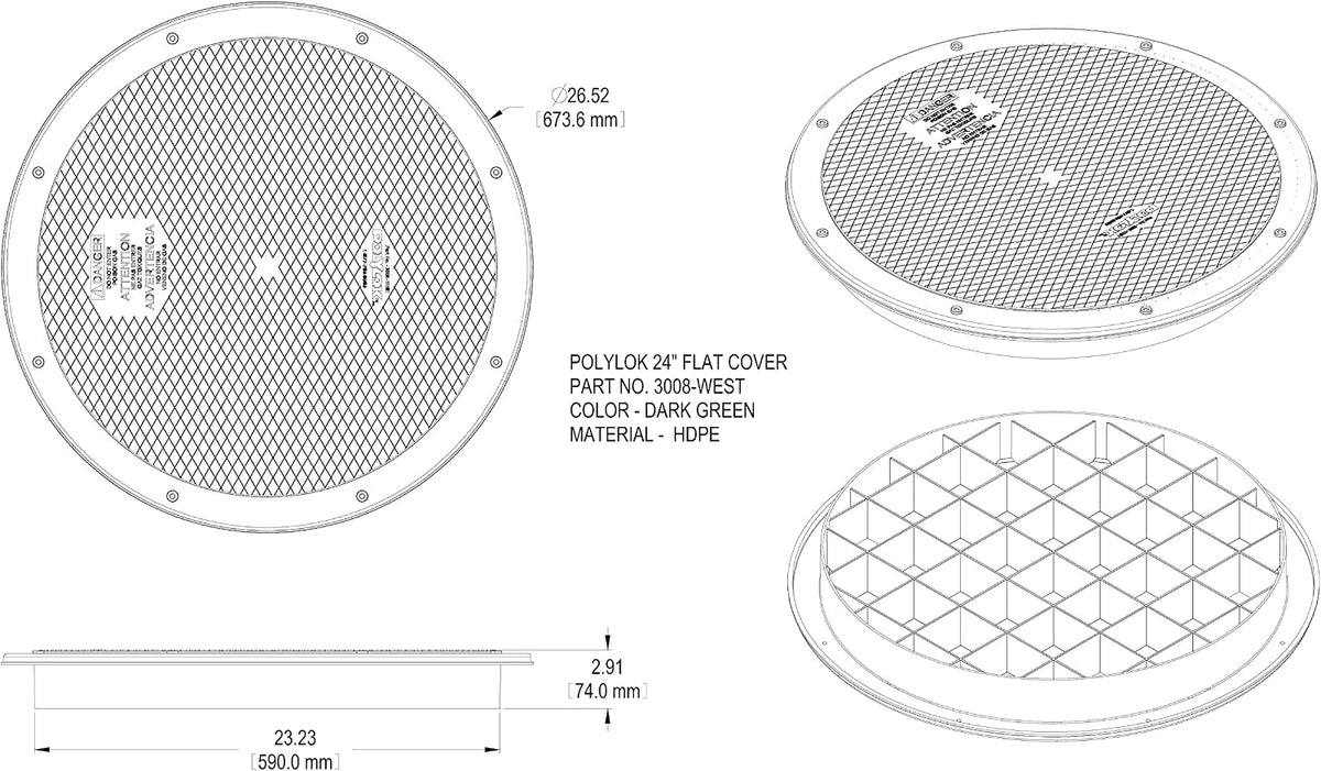 Polylok 24" Heavy Duty Flat Cover/Lid for Corrugated Pipe (PN: 3008-WEST)
