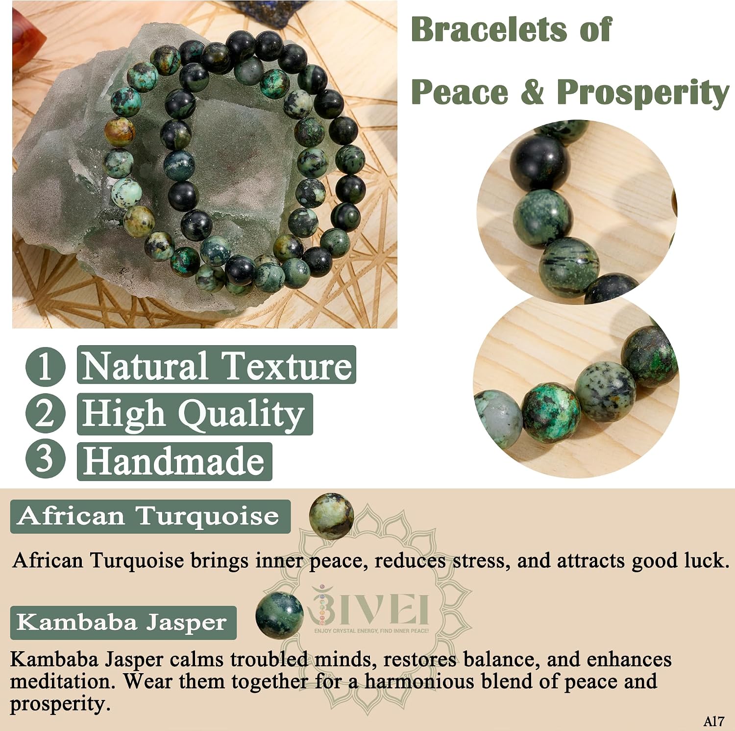 Bivei Natural Crystals Gemstone Healing Stretchy Round Beaded Bracelet