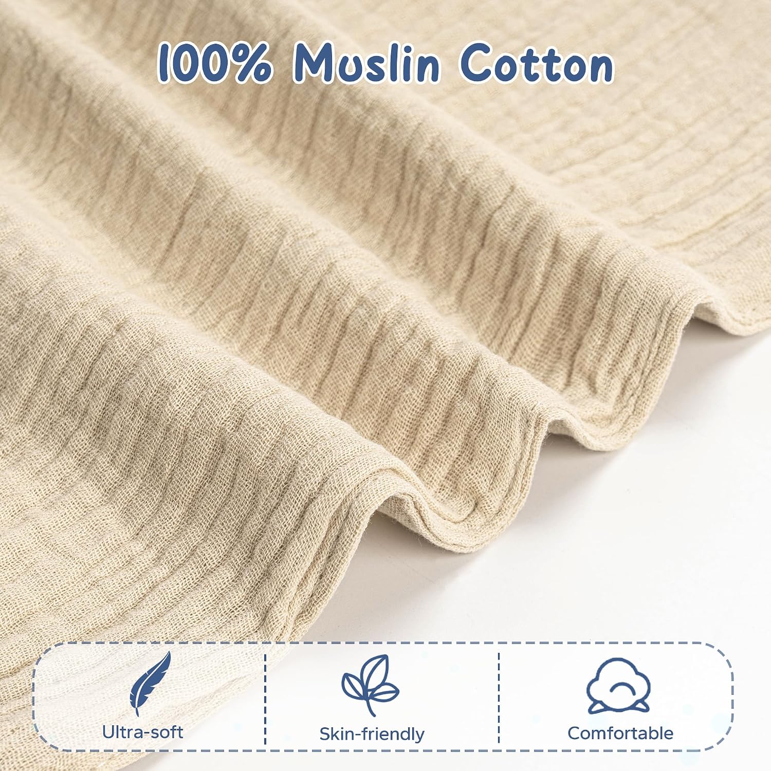 ZIGJOY Muslin Cotton Loveys for Babies Bunny Baby Security Blanket, Khaki