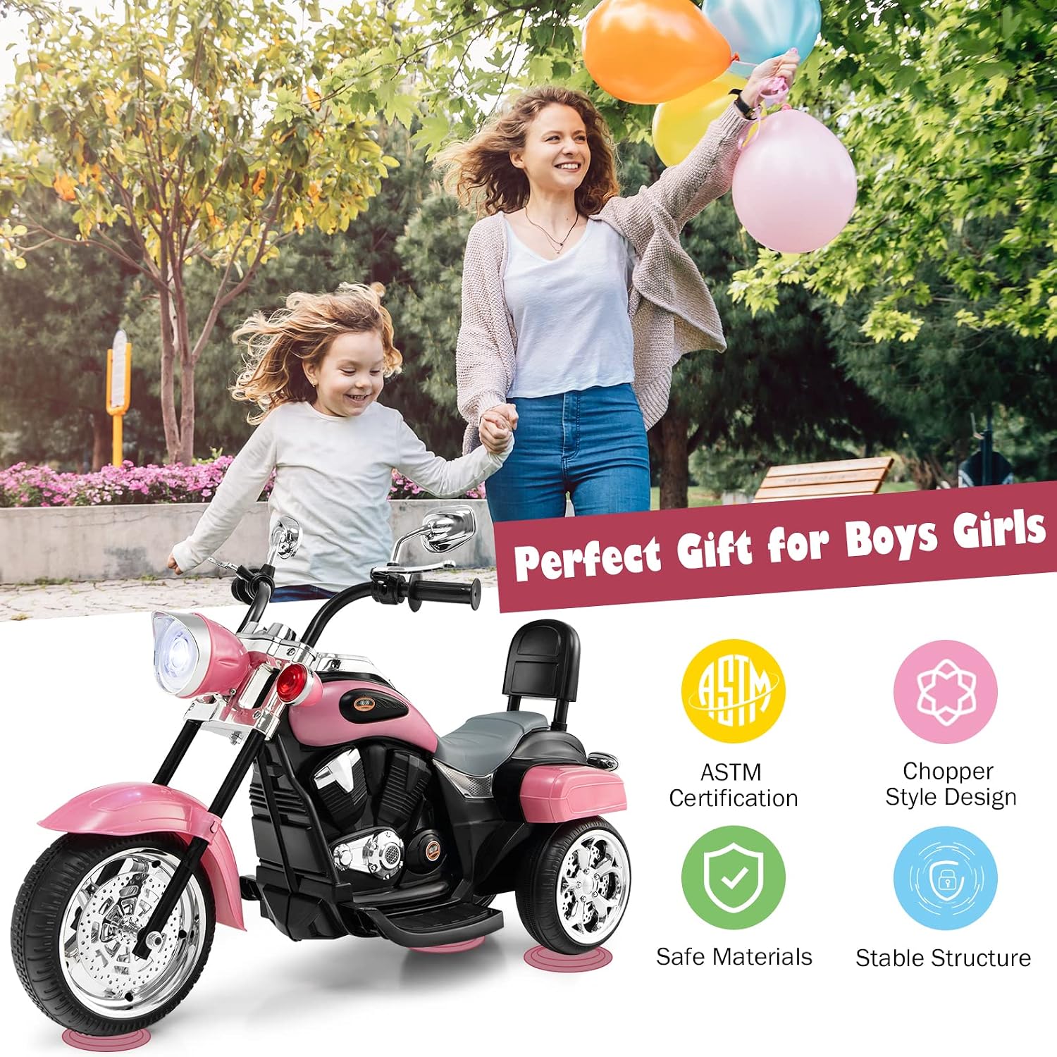 Costzon 6V Ride on Chopper Kids Motorcycle with Horn, Headlight (Pink)
