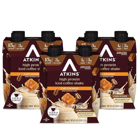 Atkins Café Caramel Iced Coffee Flavored High Protein Shake, 12 Count
