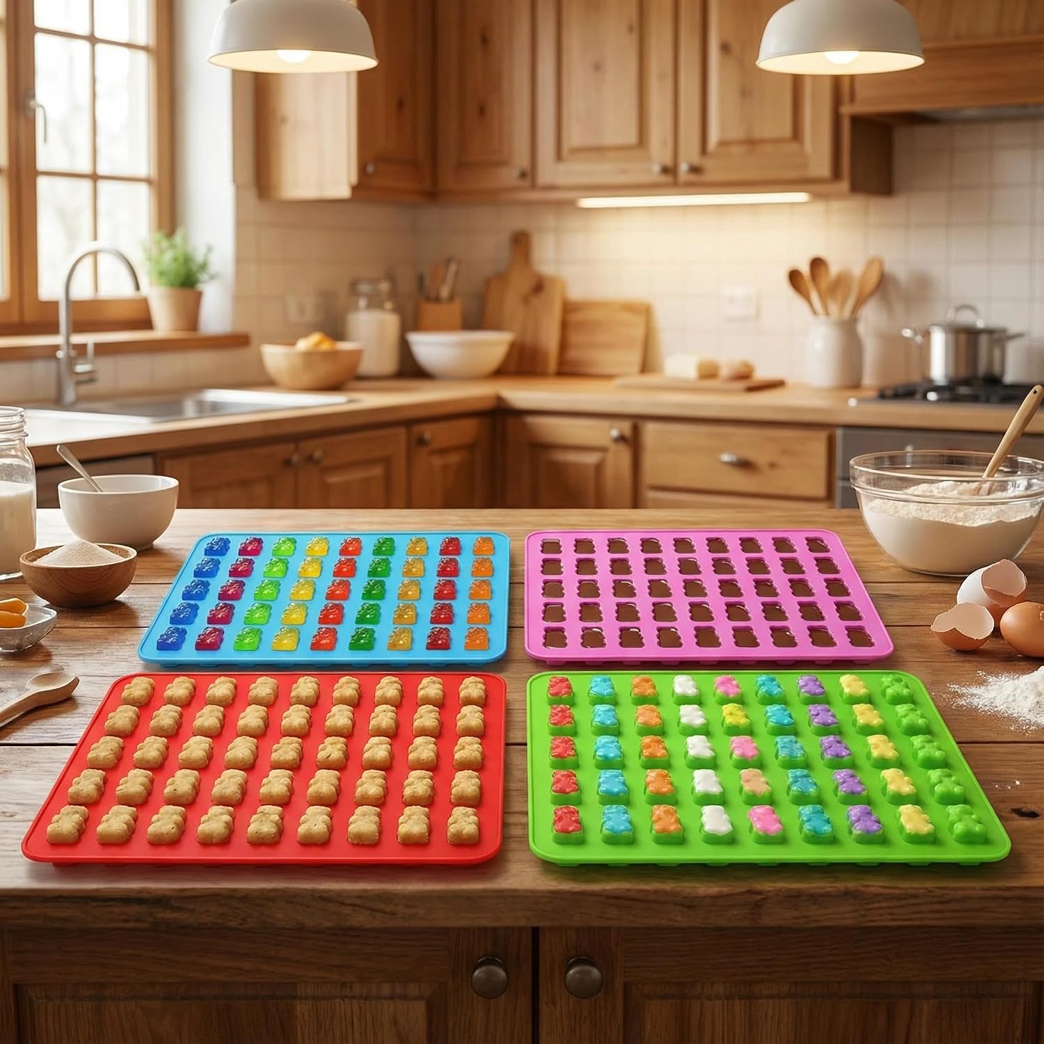 Gummy Candy Molds - 5Pcs Silicone Gummy Mini Bear Molds With 2pcs Dropper,Non-stick and Bpa Free for Mini Candy Chocolate Gummies Baking