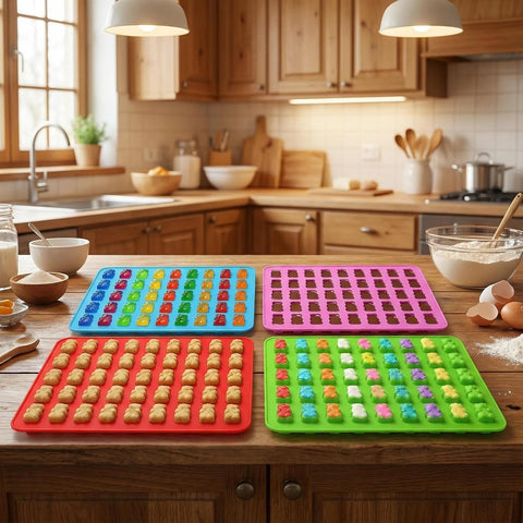 5Pcs Gummy Candy Molds - Silicone Gummy Mini Bear Molds with 2Pcs Dropper,Non-stick and Bpa Free for Candy Chocolate Gummies Baking