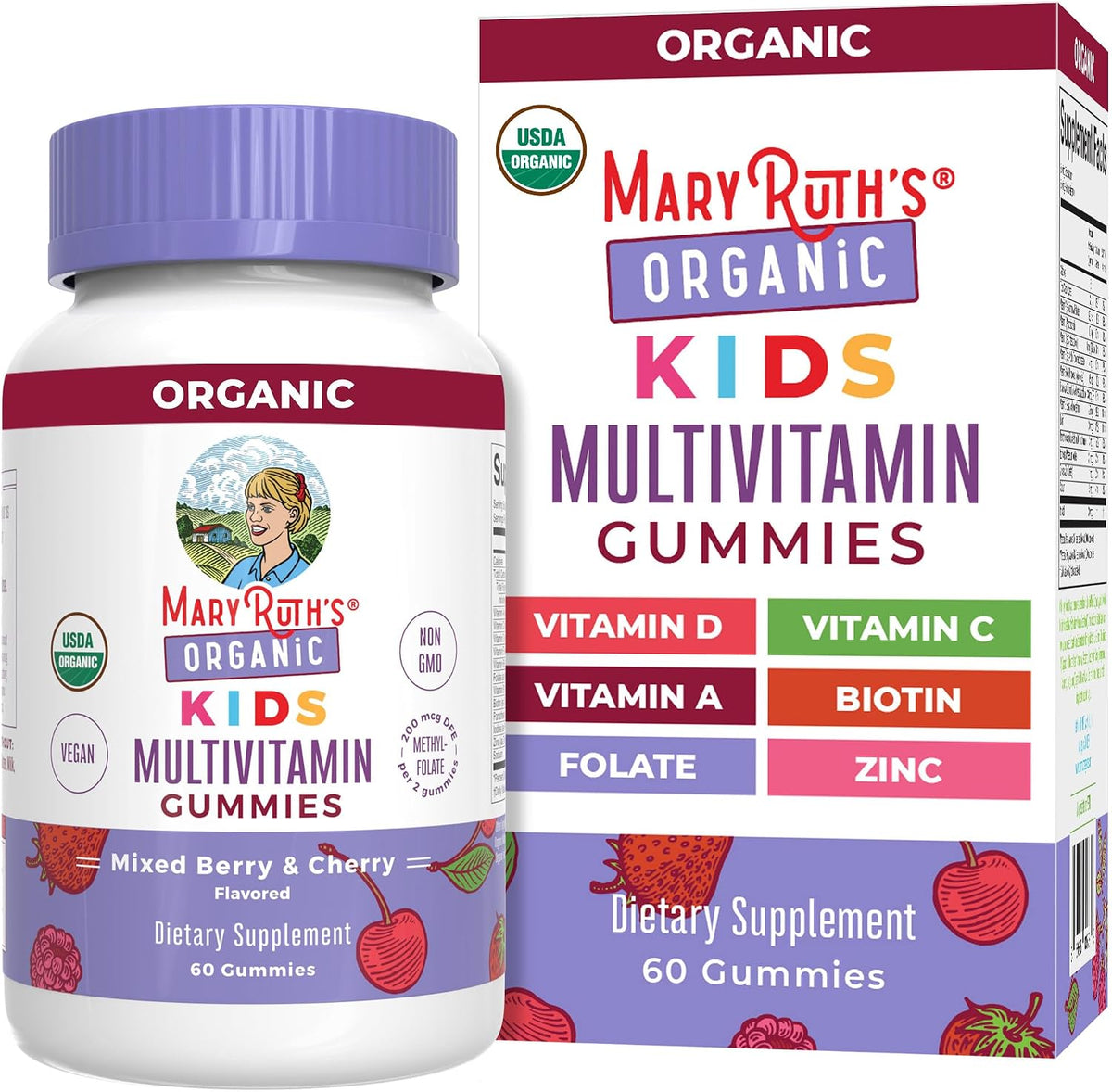 MARYRUTH'S USDA Organic Multivitamin Gummies, Ages 4+, Kids Vitamins, 60ct