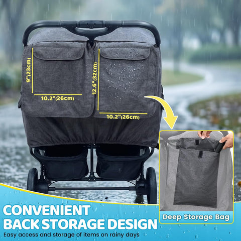Universal Double Stroller Rain Cover, Easy Access, Durable, Gray