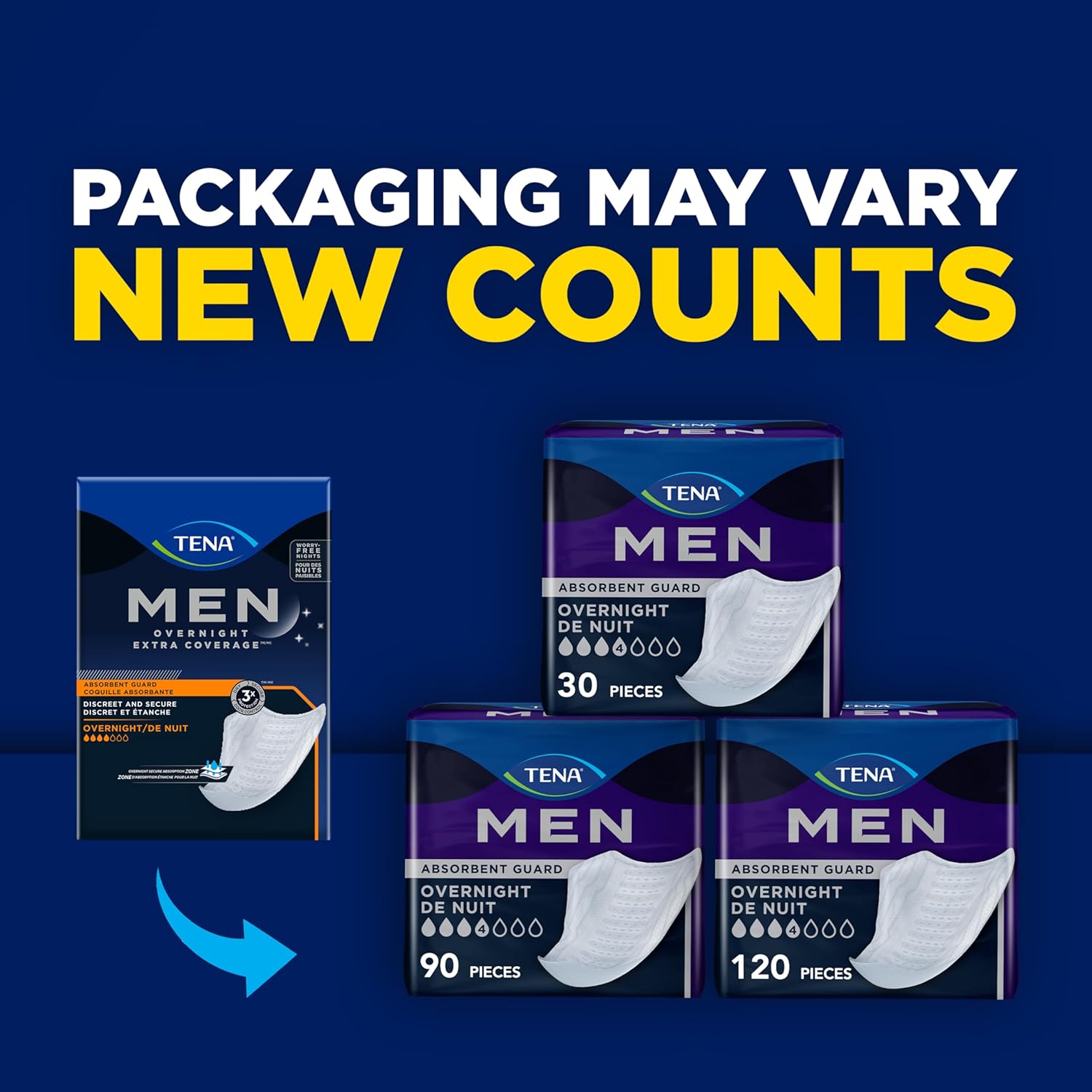 TENA Incontinence Guards, Overnight Absorbency & Advanced Odor Protection, Incontinence Guards for Men, 90 ct