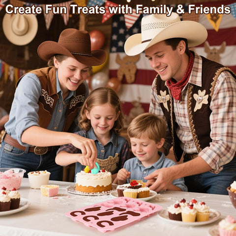 Palksky Cowboy Chocolate Molds, 2Pack Western Theme Silicone Mold Baking with Cowboy Horse Boots Hat Saddle Shapes, Candy Molds for Chocolate Gummy Cookies Fondant Candy Party Decor